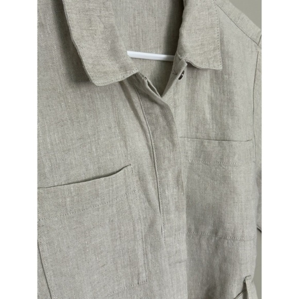 Faherty Linen Shirt Dress M Belted Midi Utility Button Front‎ Pockets neutral - Picture 8 of 12